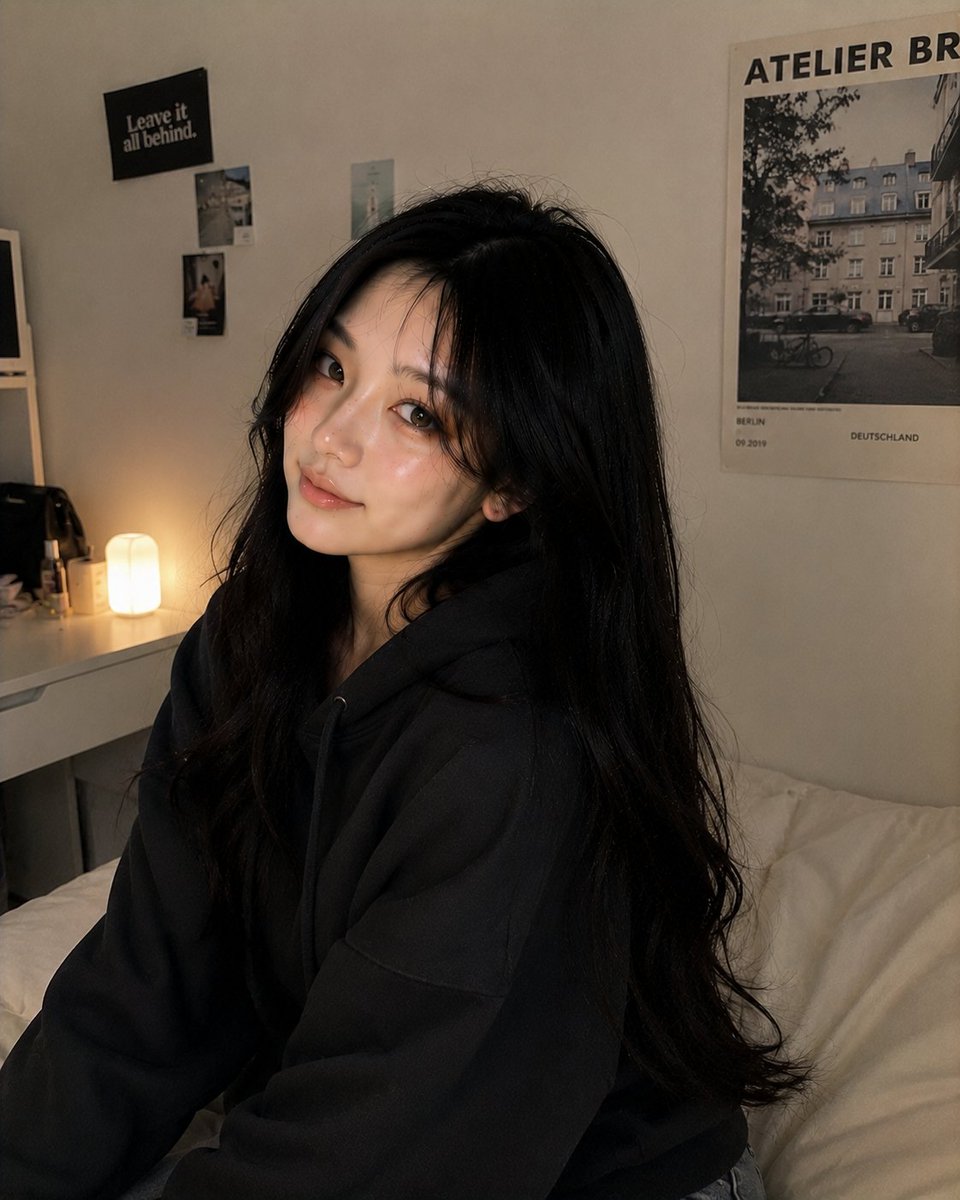 舒适卧室韩国女孩肖像