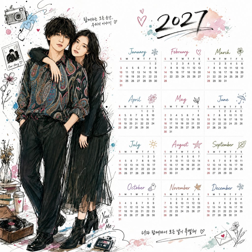 韩式插画风格2027年桌面日历