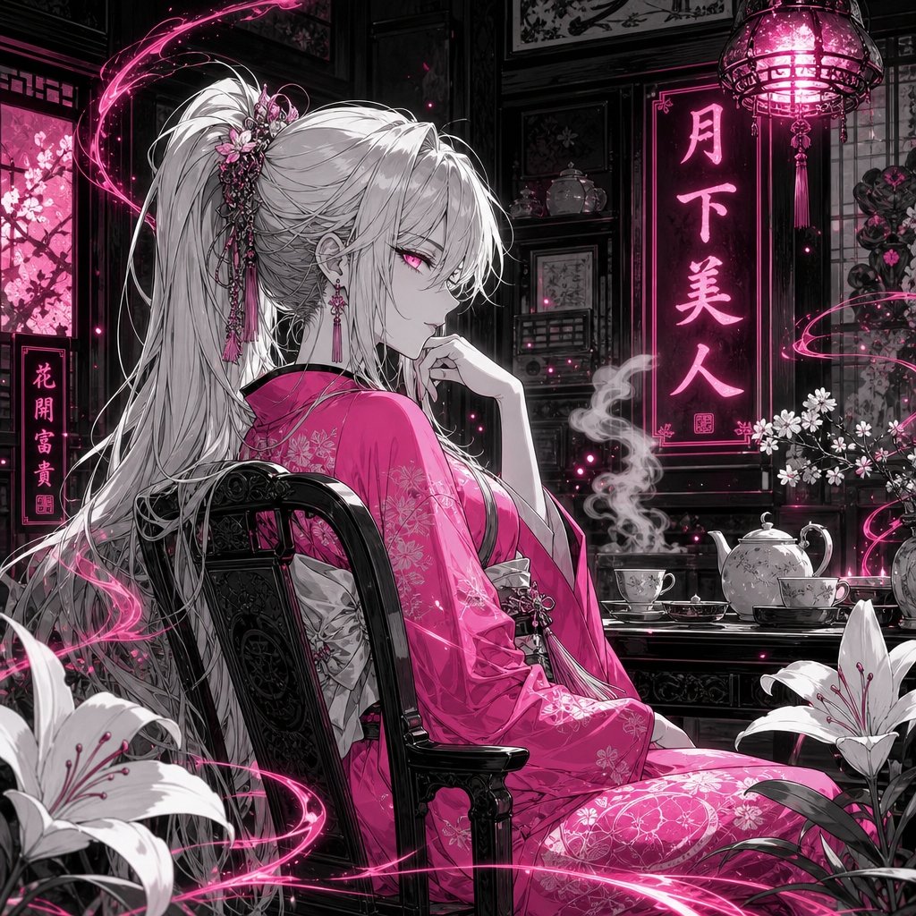 霓虹月夜动漫茶馆美人