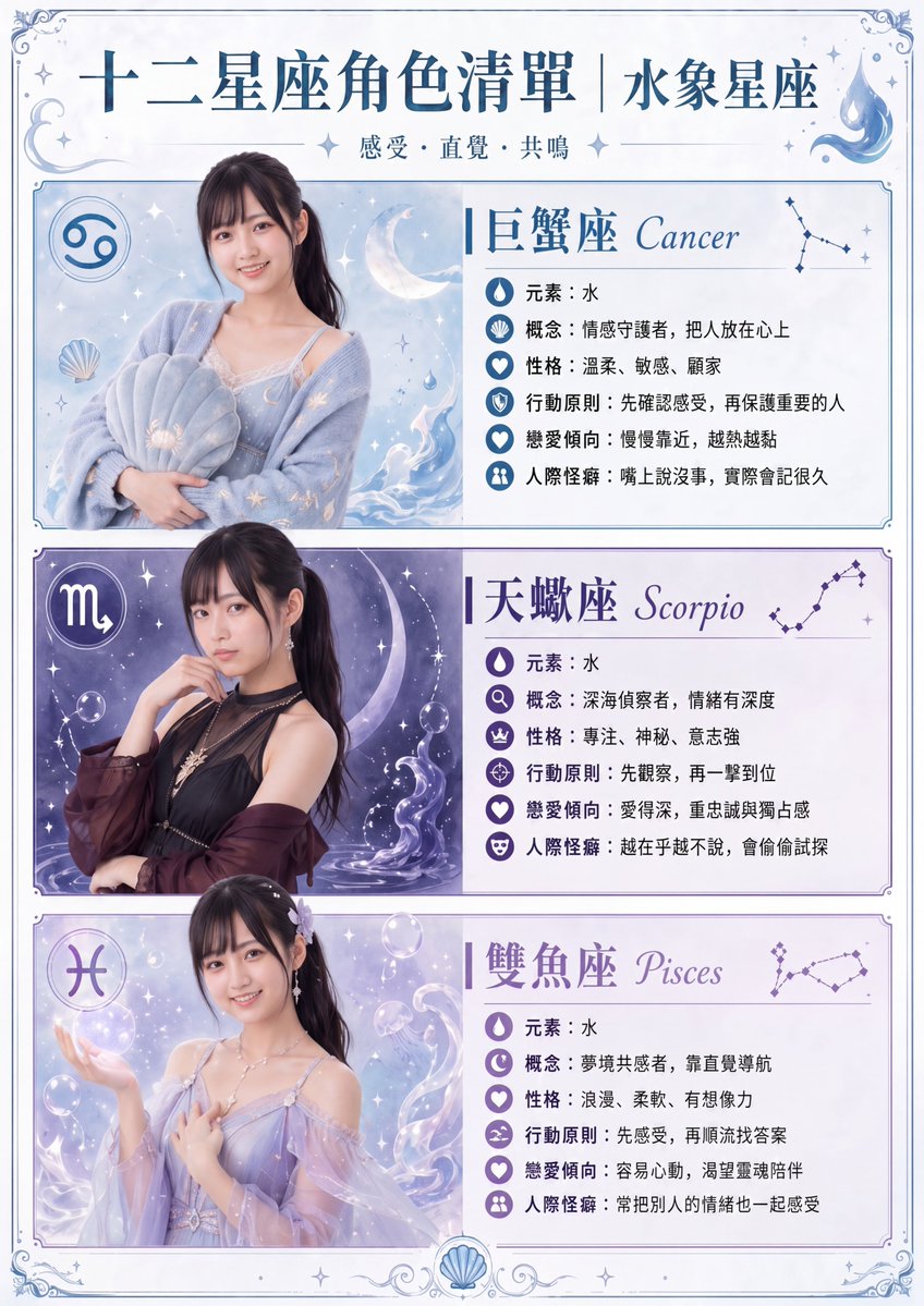 水象星座角色信息图海报