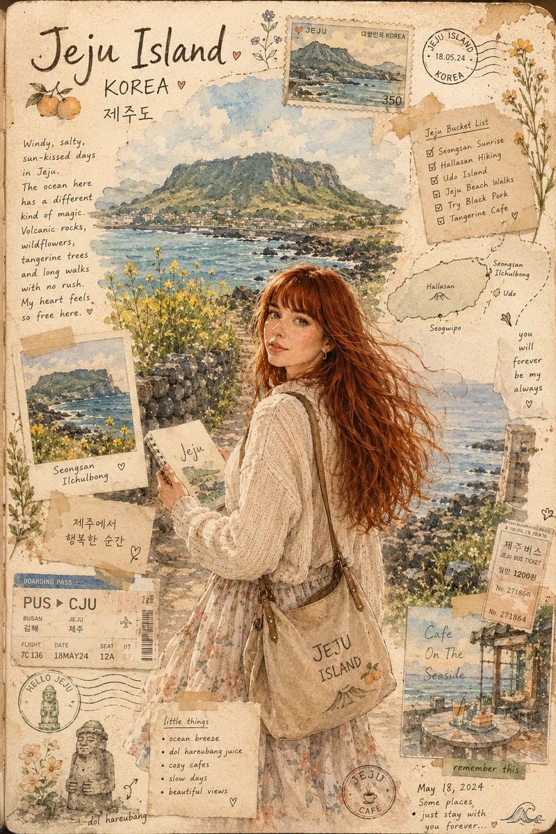 水彩旅行手账风格釜山海岸插画
